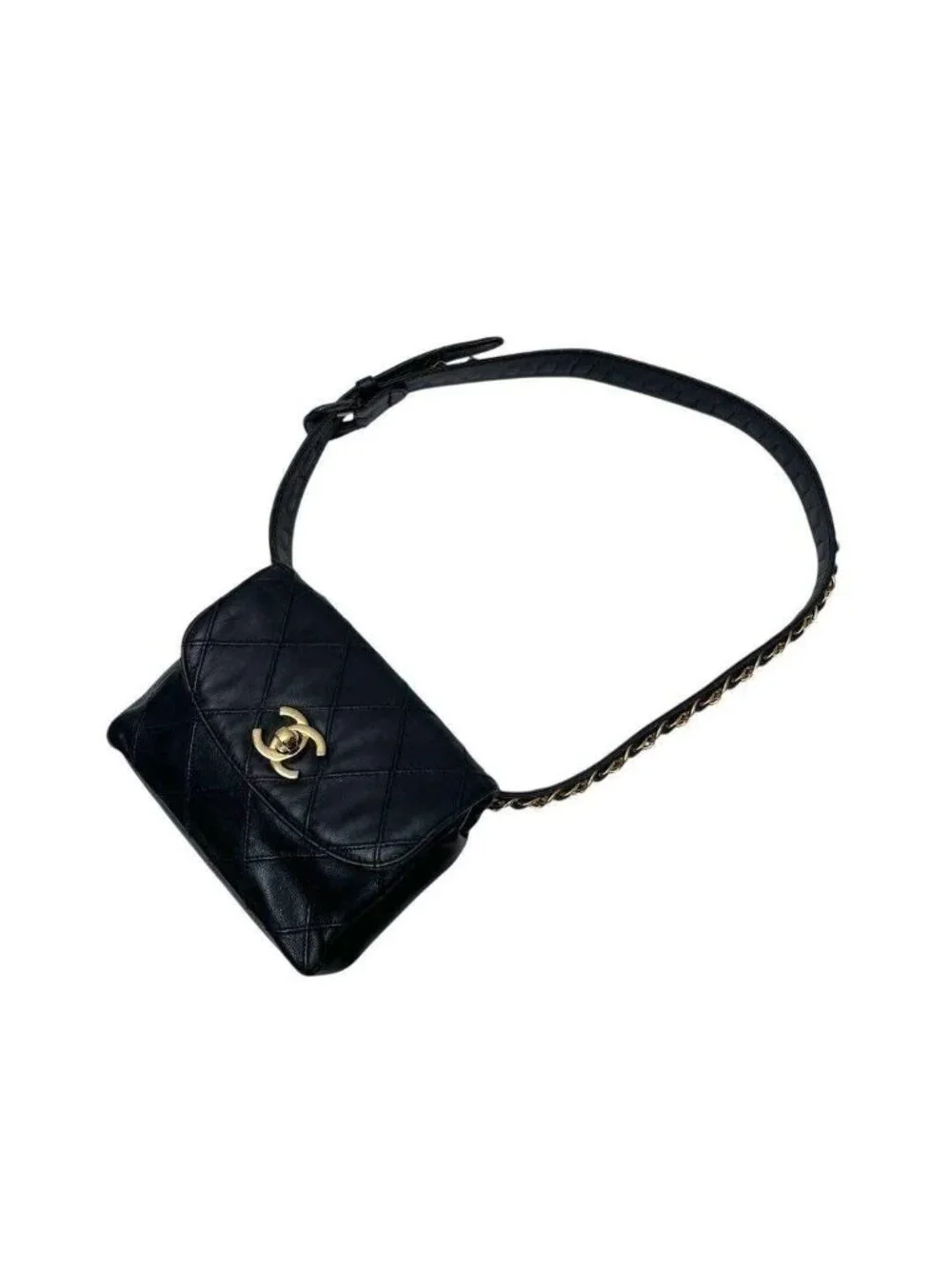 Chanel Bicolor Quilted Waist Bag Pouch CC Logo Black